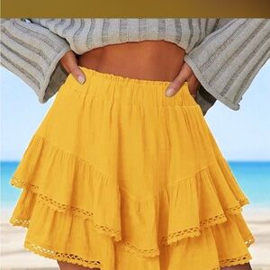 Sunny Yellow Layered Mini Skirt